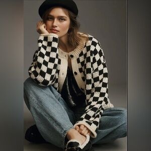 Anthropologie Desert Dreamer Checkerboard Cardigan Sweater